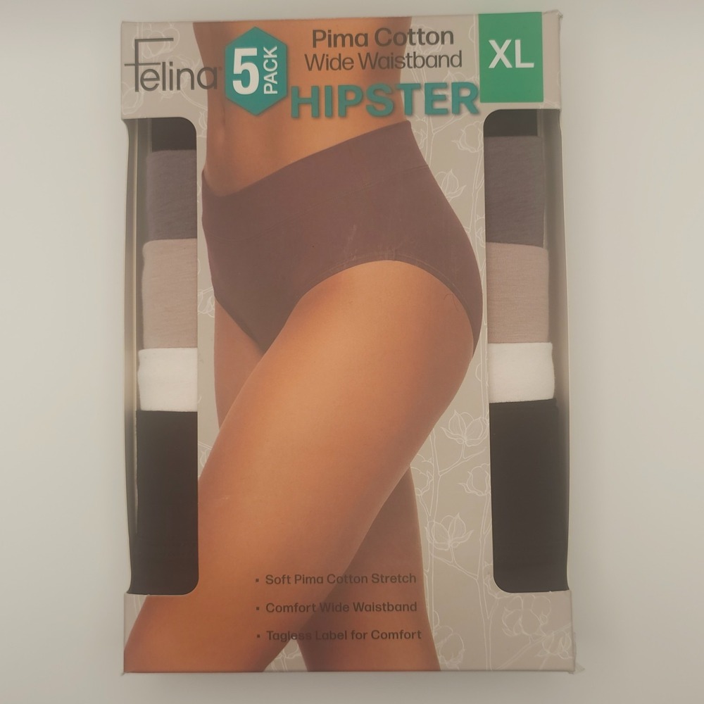 Felina Women's 5-Pack Pima Cotton Wide Waistband Hipster, Multicolor, Size XL